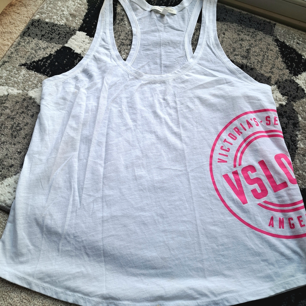 Victoria's Secret White and Pink Women's Tank Top Size L